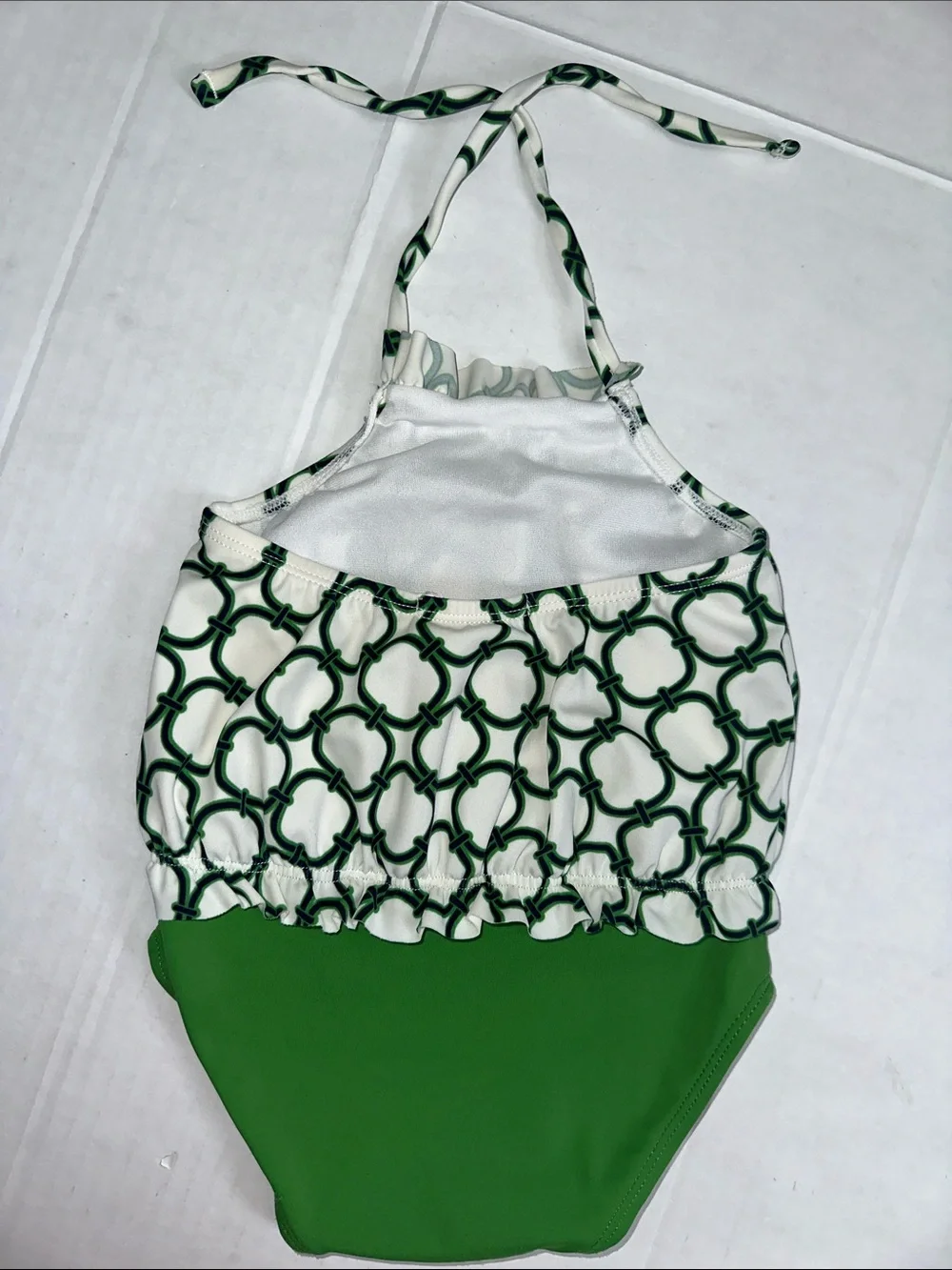 Janie and Jack Baby Girl Green White Halter Swimsuit One Piece Size‎ 6-12 months